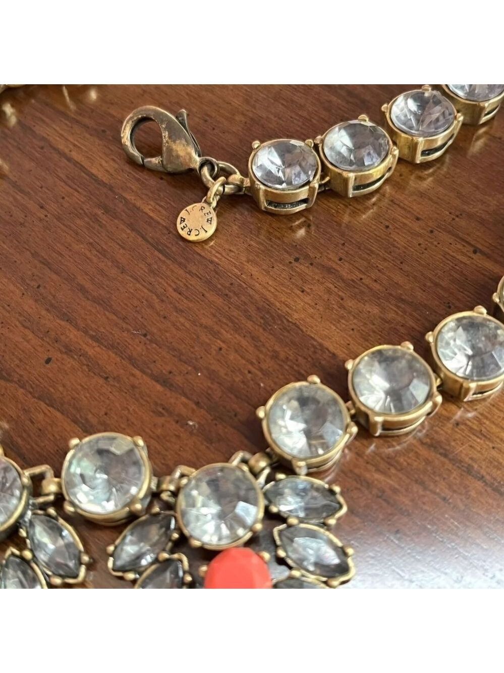 J CREW Aged Brass Gray Coral Chunky Art Deco Cluster Crystal Statement Necklace - Picture 9 of 9